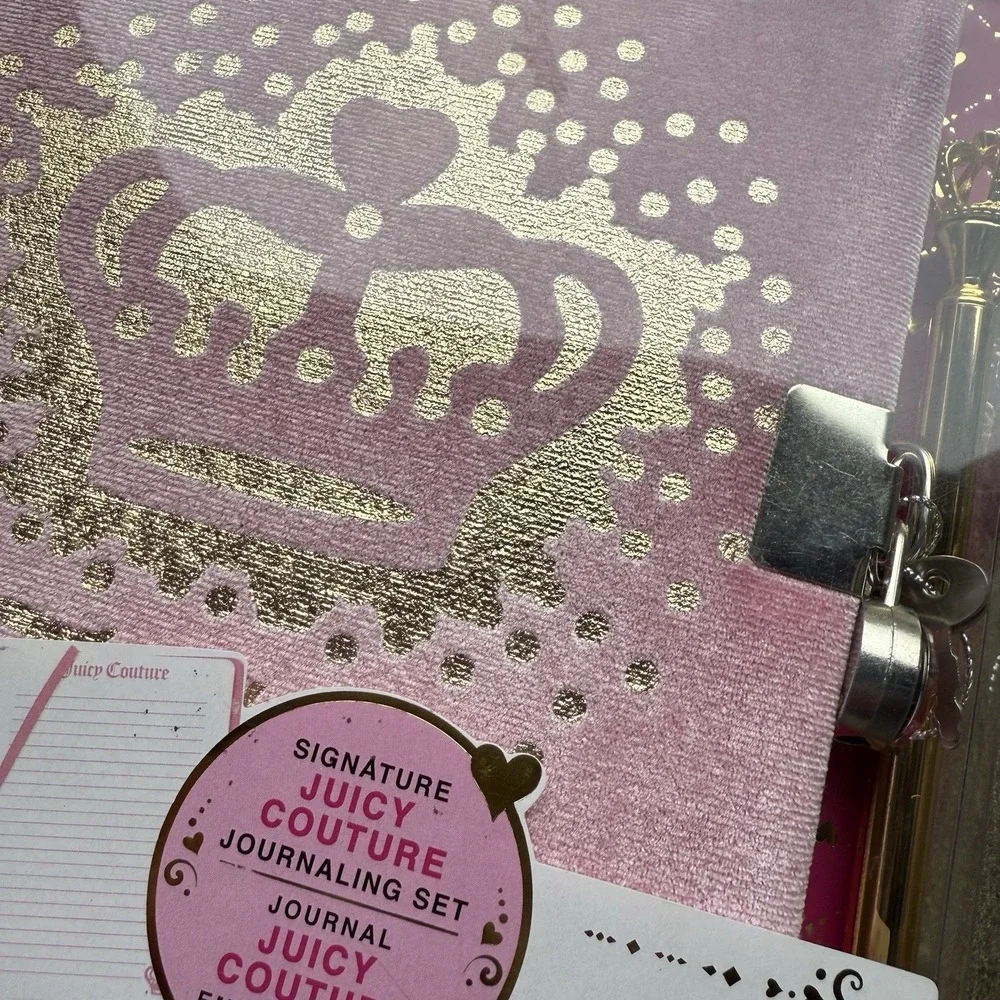 Make It Real Juicy Couture Velvet Locking Journal Set Crown Pen - Y2K Room Decor